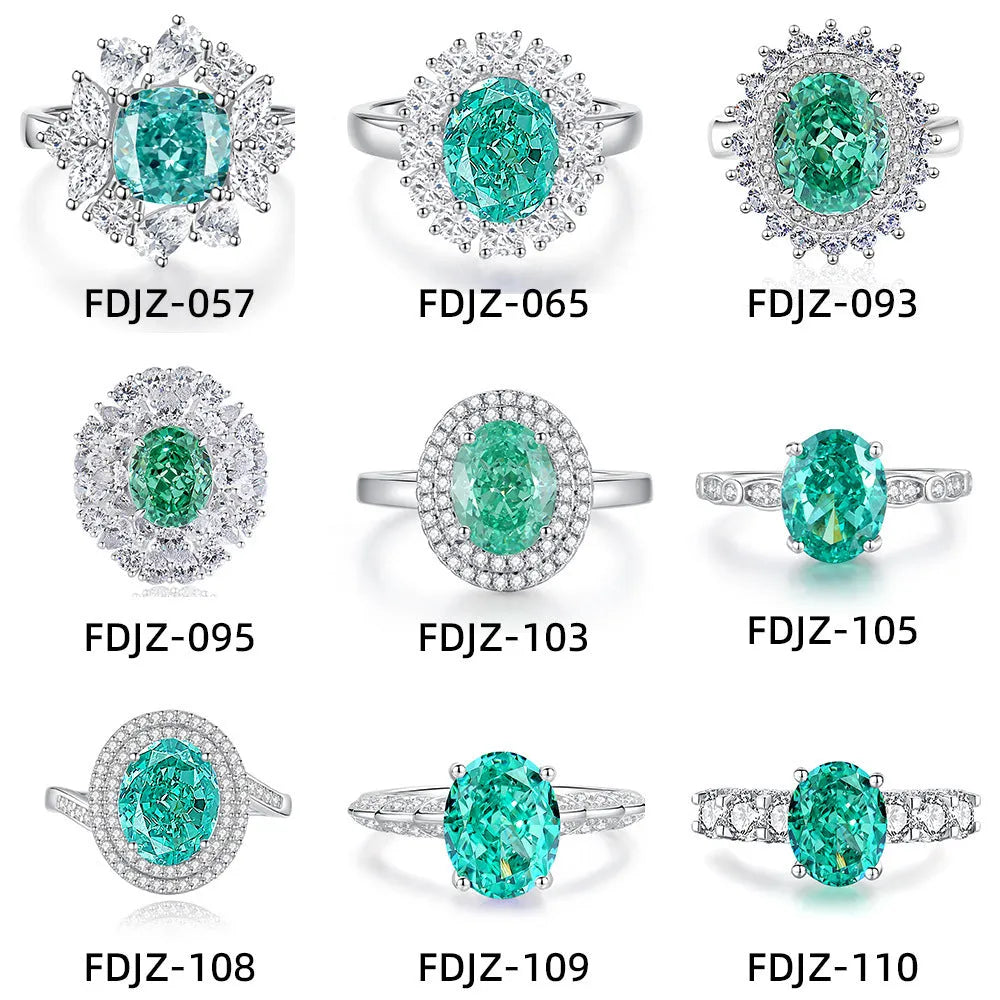 Geometric S925 sterling silver women's ring with an oval Palaibahao emerald and diamond accents.