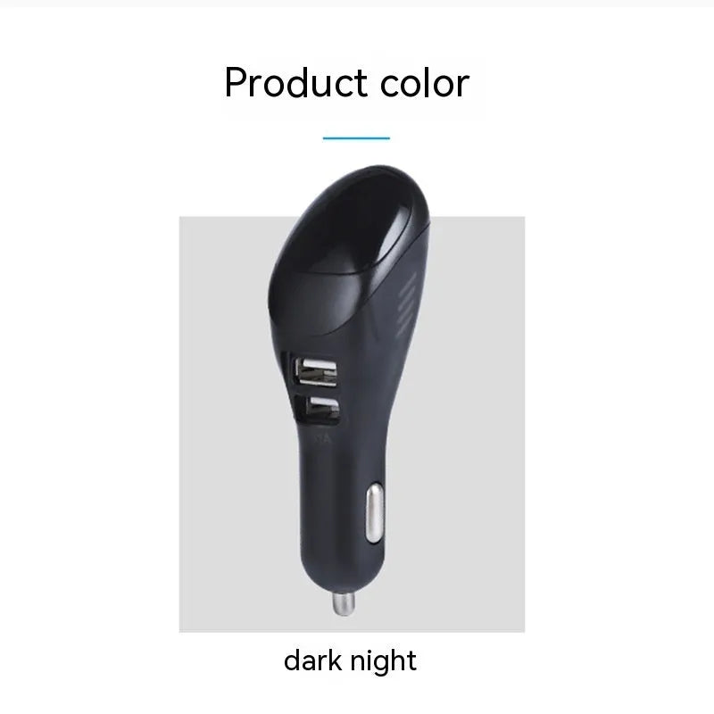 White car USB charger with integrated negative ion air purifier showing dual USB ports