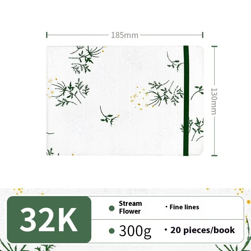 Feiluniao handmade fabric watercolour sketchbook with decorative cover, shown at 185mm length.