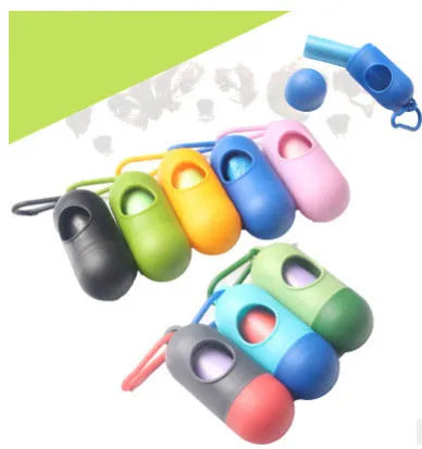 Compact plastic dog poo bag holder with Velcro strap and metal side hook