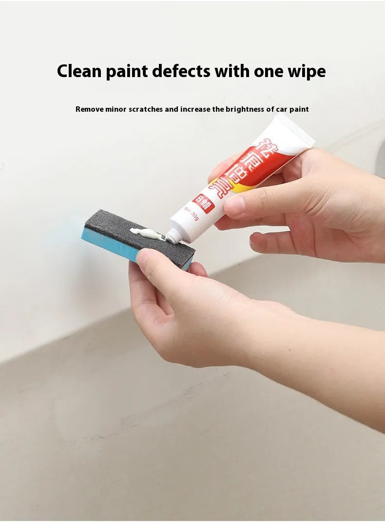 Car repair wax kit showing bottles of A wax and B wax with a frosted sponge mop for paint scratch removal and polishing.