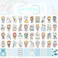 Japanese cartoon character stickers showing Sweet Sauce, Mint Summer, and Fat Chai Jun designs at 40x60mm size