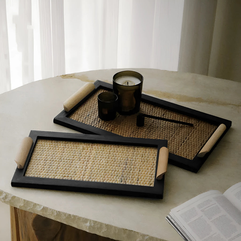 Pine wood compartment dining tray with divided sections in large and small size options