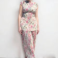 Women's printed chiffon dress with long sleeves and high waist styling