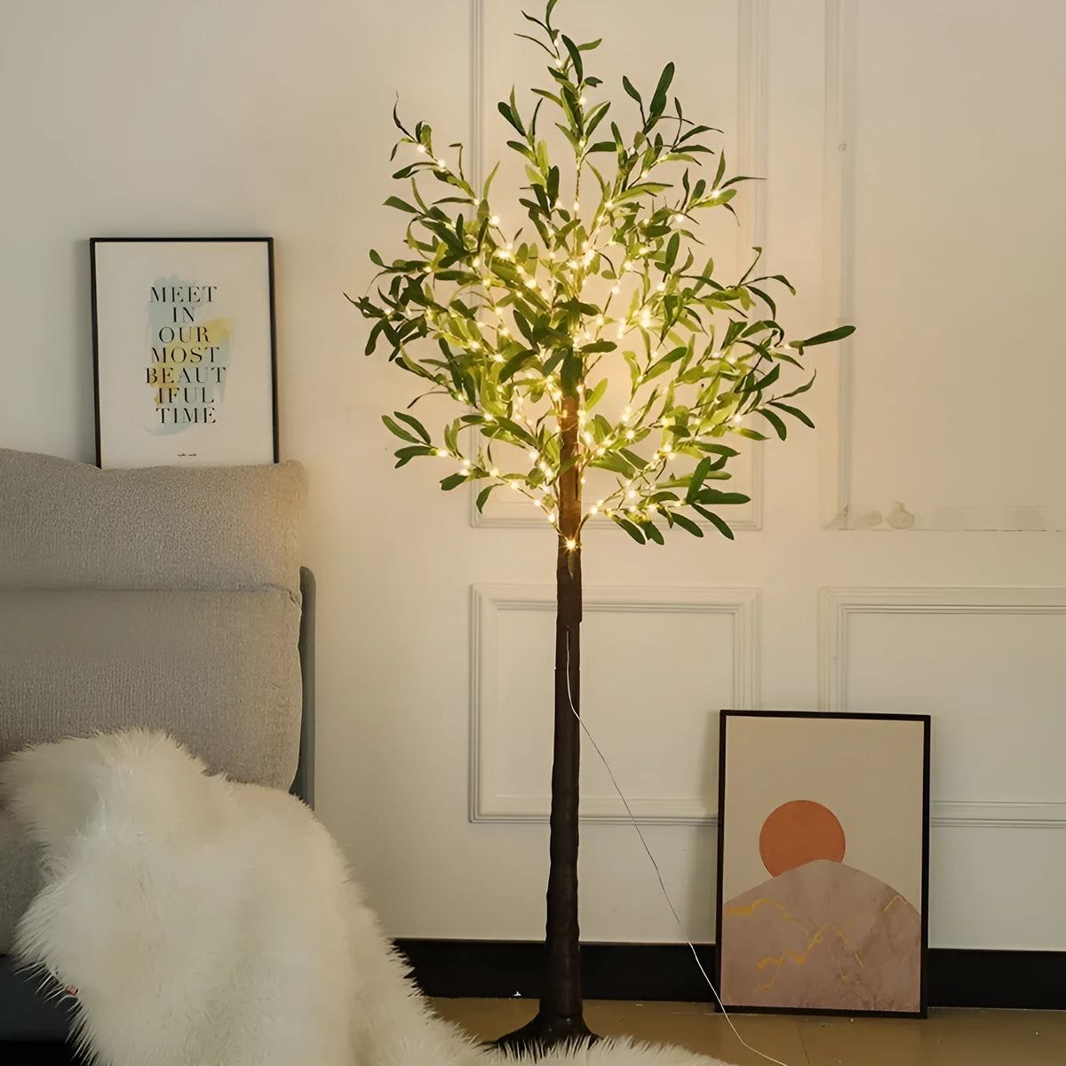 1.8m tall olive leaf tree lamp with 210 warm white LEDs for garden decoration