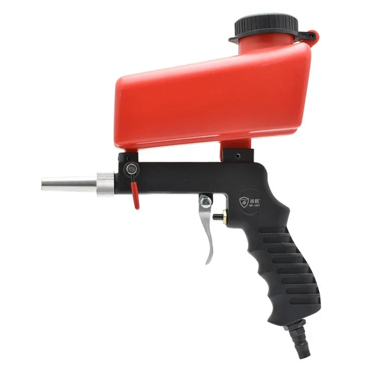 Portable pneumatic sandblasting gun with tank, shown in blue finish.