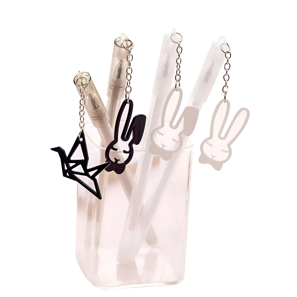 Plastic gel pen with paper crane or rabbit pendant decoration, 17cm length with 0.38mm tip
