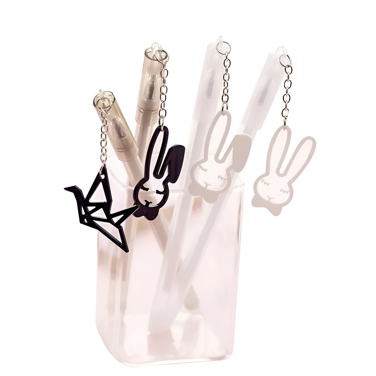 Plastic gel pen with paper crane or rabbit pendant decoration, 17cm length with 0.38mm tip