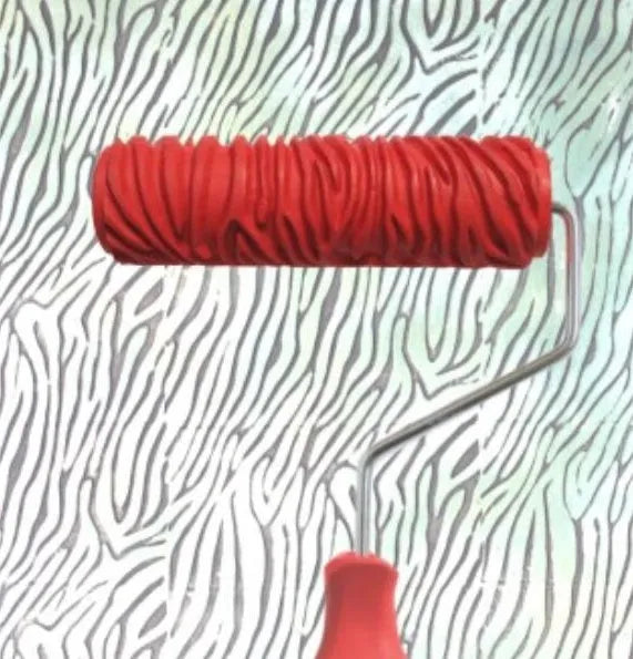 Red 7 inch rubber paint embossing roller with textured surface for creating wallpaper patterns