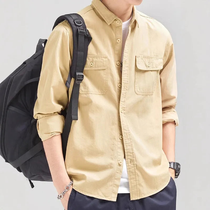 Men's loose fit shirt overalls in polyester fabric with long sleeves available in multiple colours