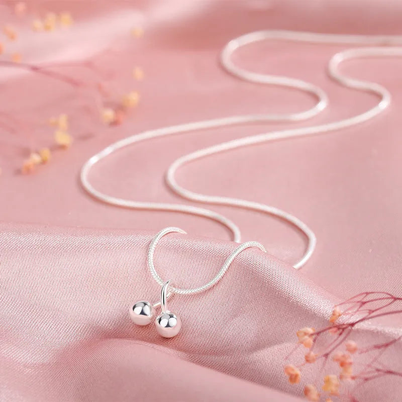 Sterling silver cherry necklace for women with adjustable snake chain and Korean style pendant