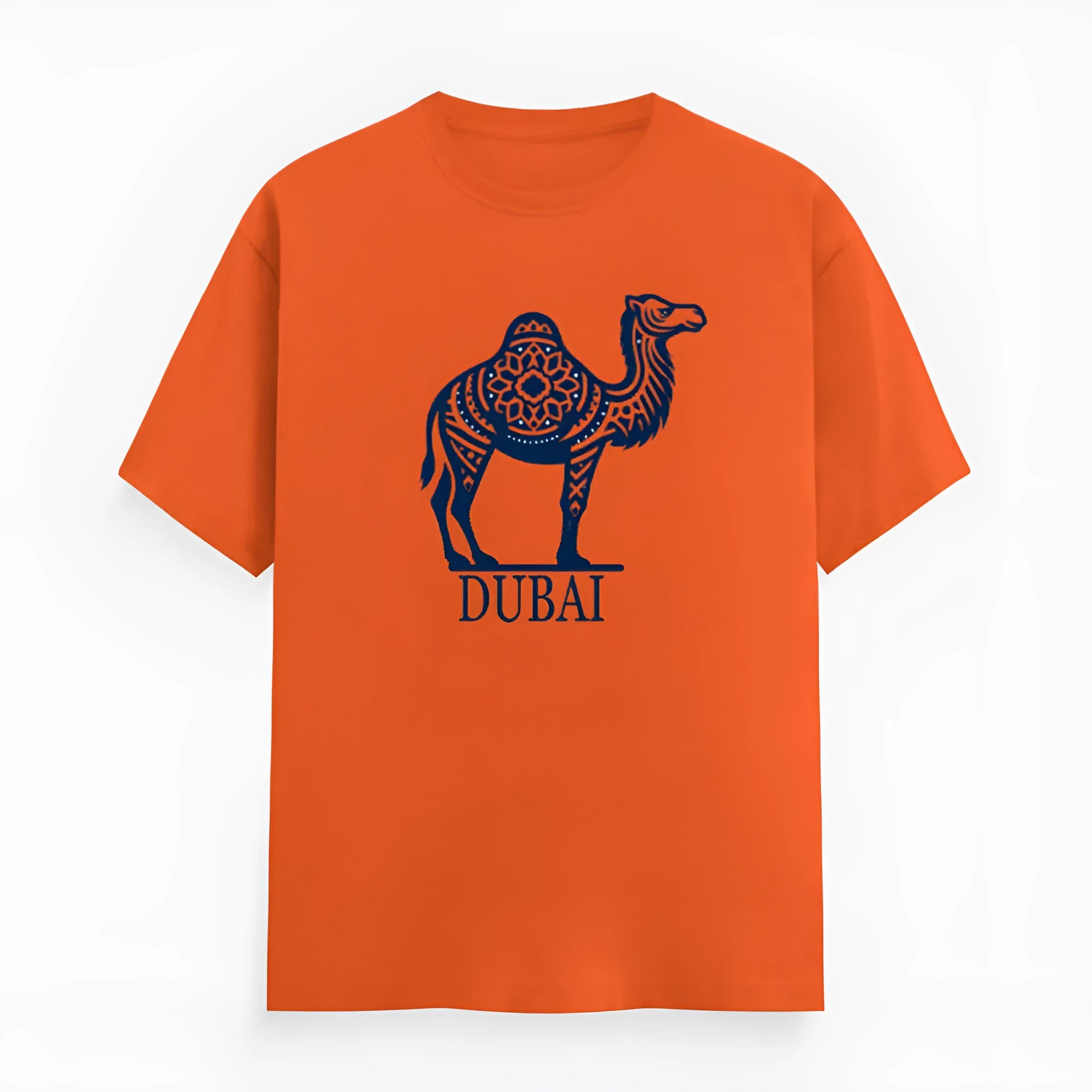 Orange cotton unisex T-shirt with short sleeves and round neck, shown on hanger