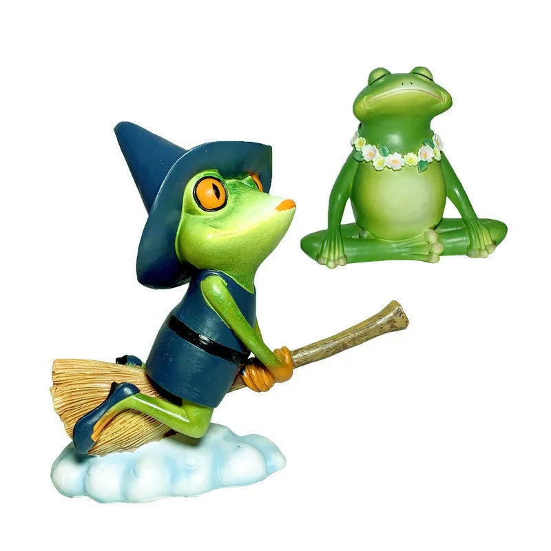European style Magic Yoga Frog plastic resin ornament in RDW123 colour on a tabletop.