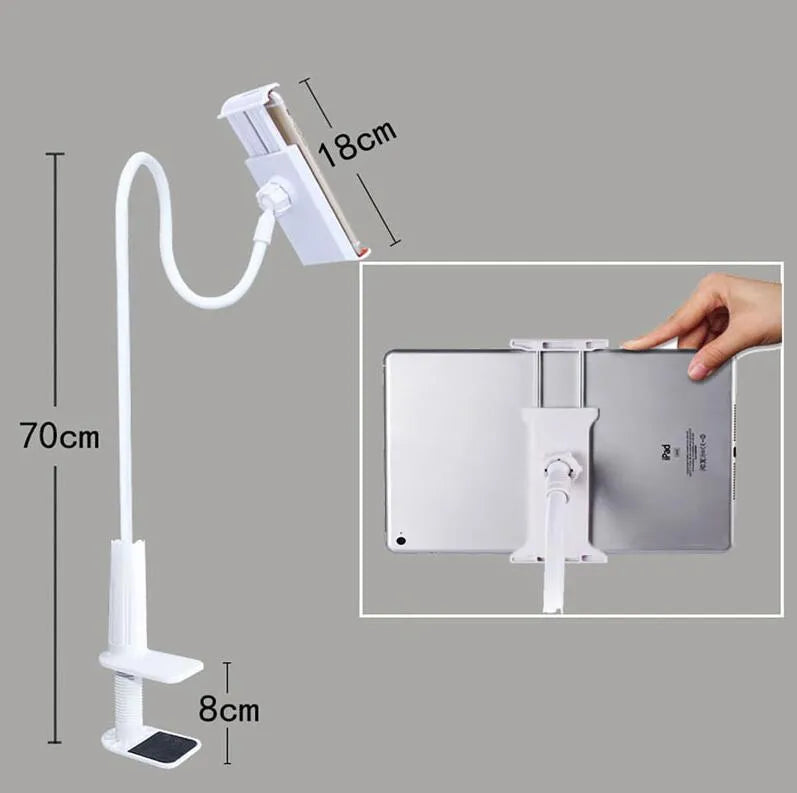 Bedside oversize flat panel mobile phone holder with long flexible arm in various colour options