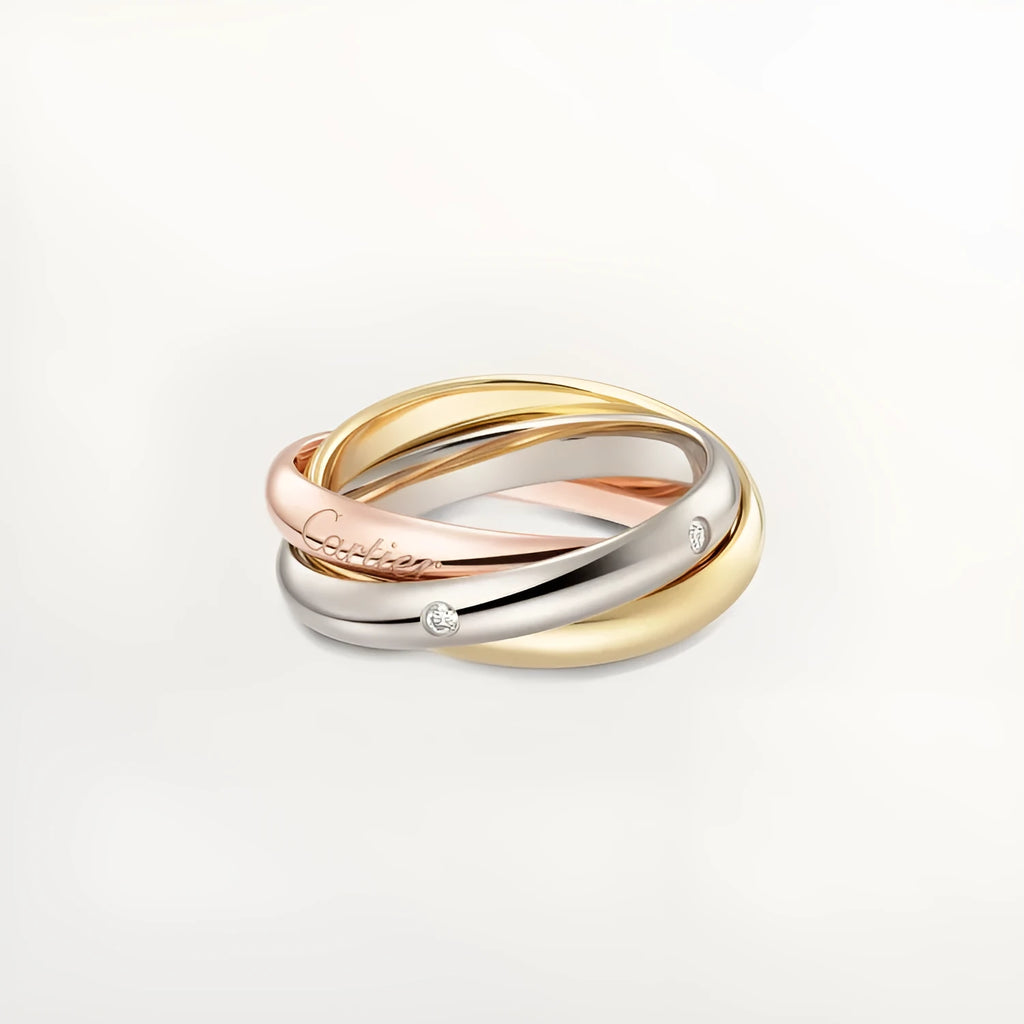 Silver geometric couple rings with full diamond band in gold rose silver colour option