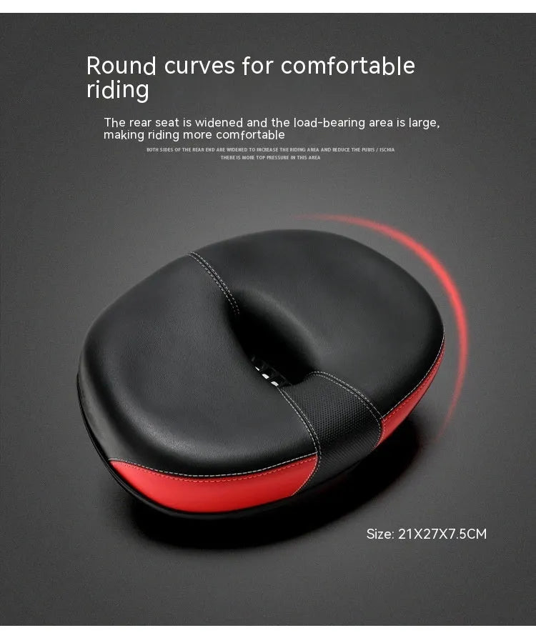 Large red bicycle saddle with shock absorber and PU stitching for mountain bikes
