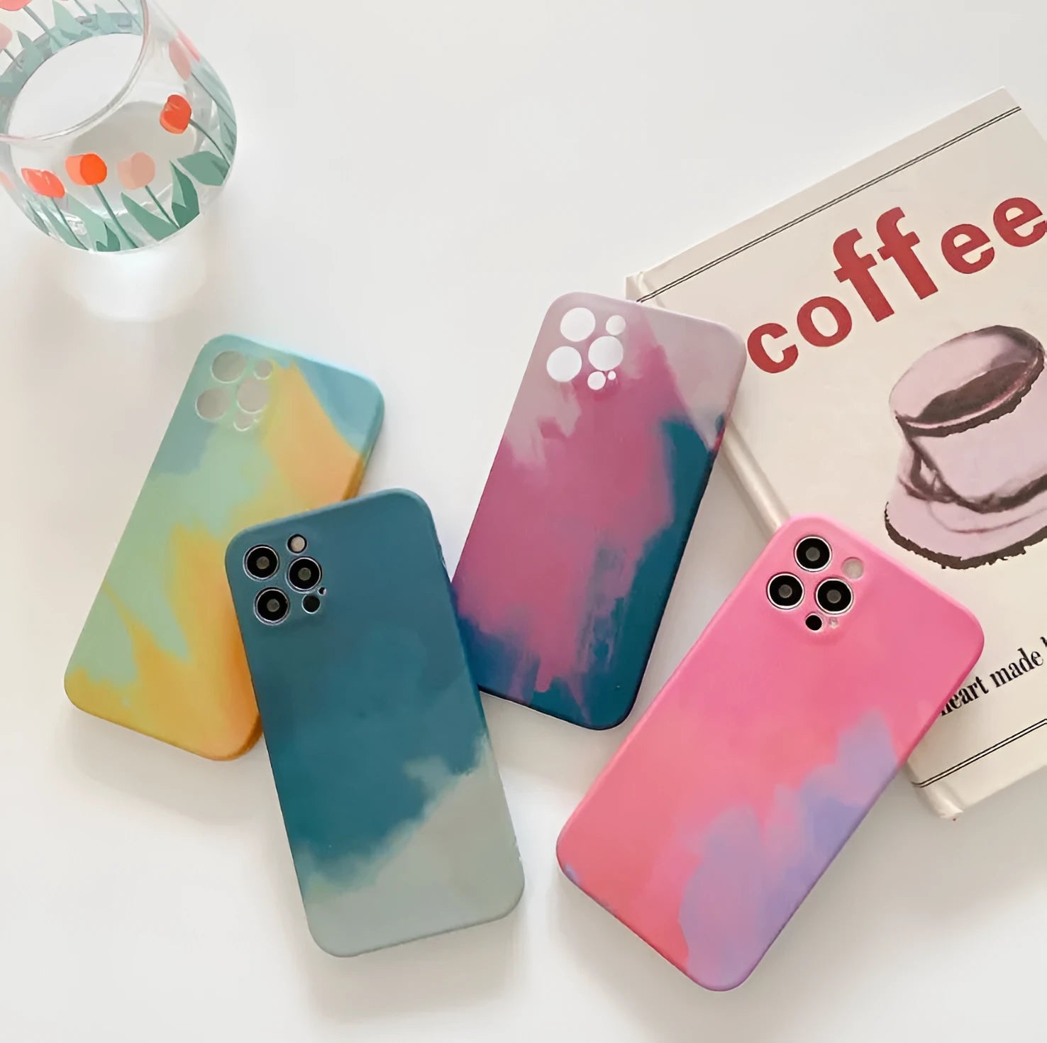 Soft silicone iPhone case with gradient geometric abstract oil painting design in blue colour
