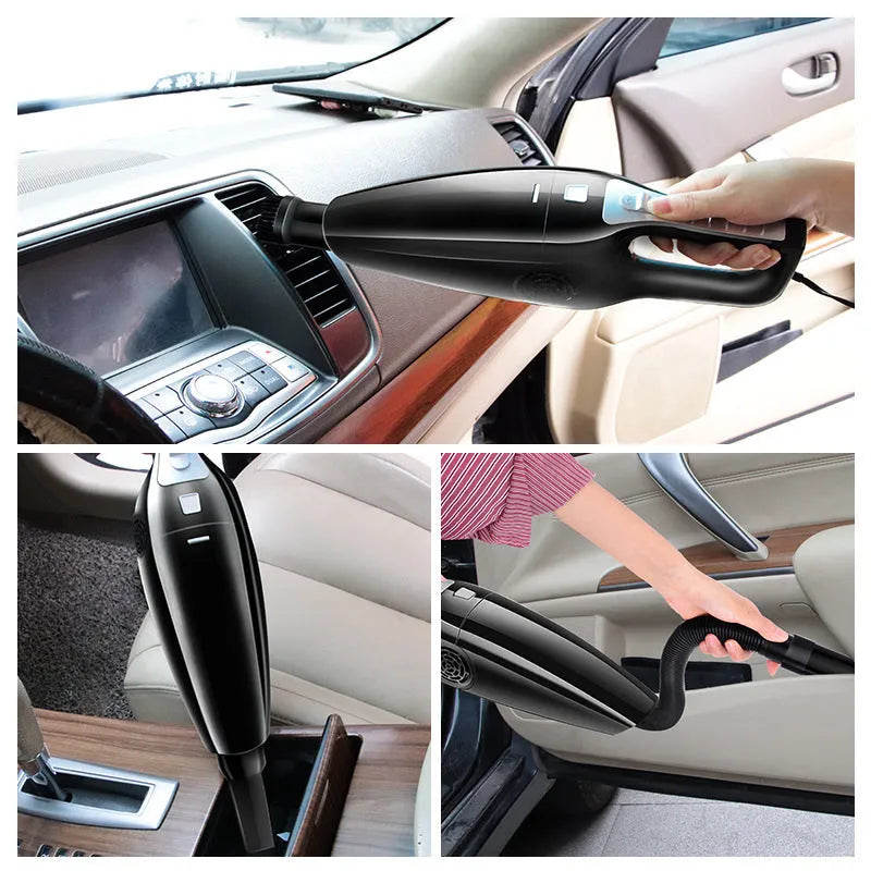 Hypa car vacuum cleaner with cigarette lighter plug and suction hose, black and orange colour options