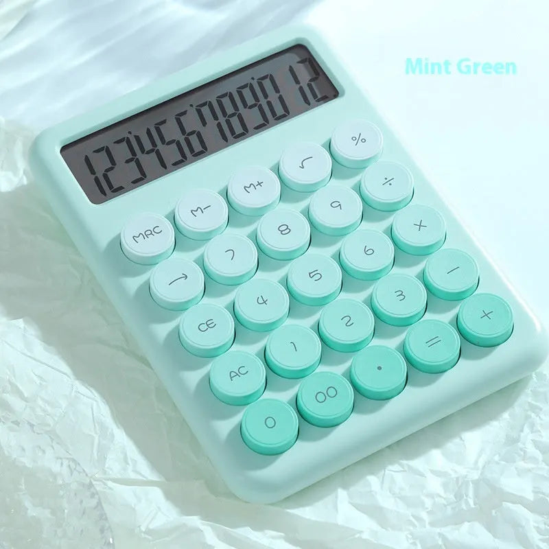 Desk calculator with gradient colour design in pastel violet, pink, blue, and green shades
