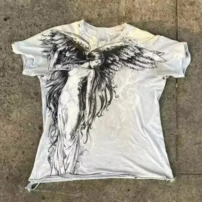 Men's gothic short sleeve graphic tee with cartoon pattern in colour HQ929