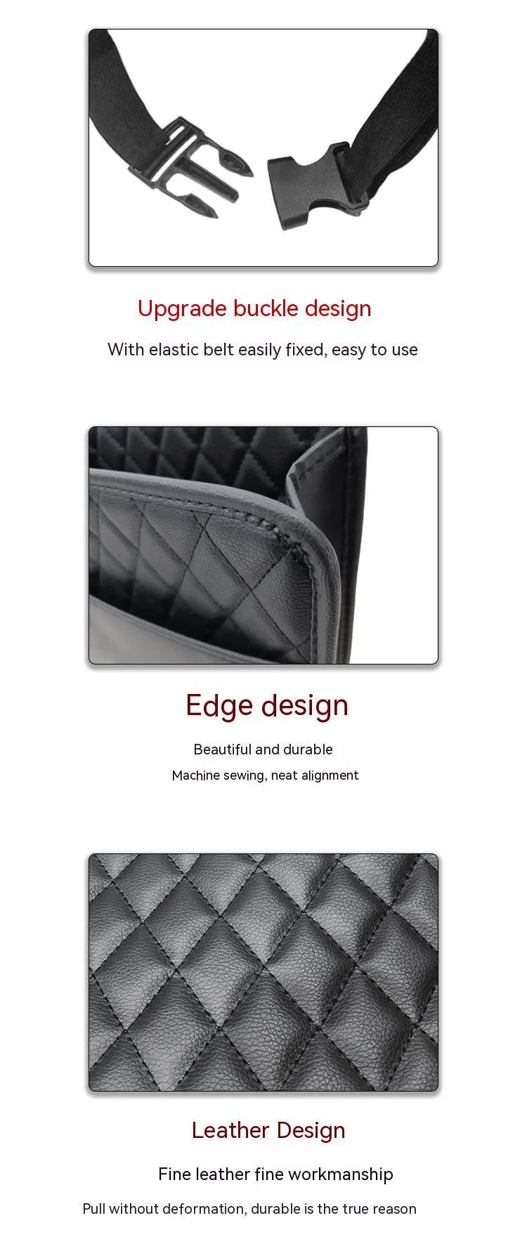 Leather car hanging storage bag organiser measuring 25x25x8cm in black, pink, green, or white