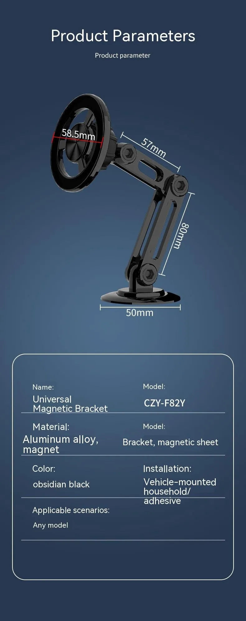 All-metal magnetic car phone holder with magnetic rings and adhesive pads in four colour options