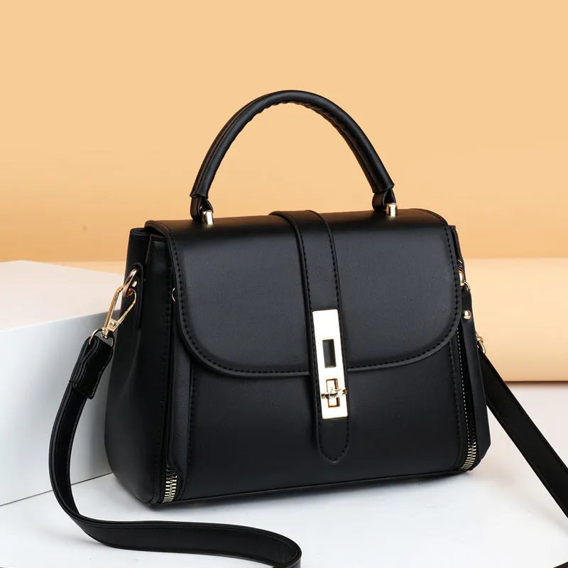 Soft black PU leather women's messenger shoulder bag with a single strap.