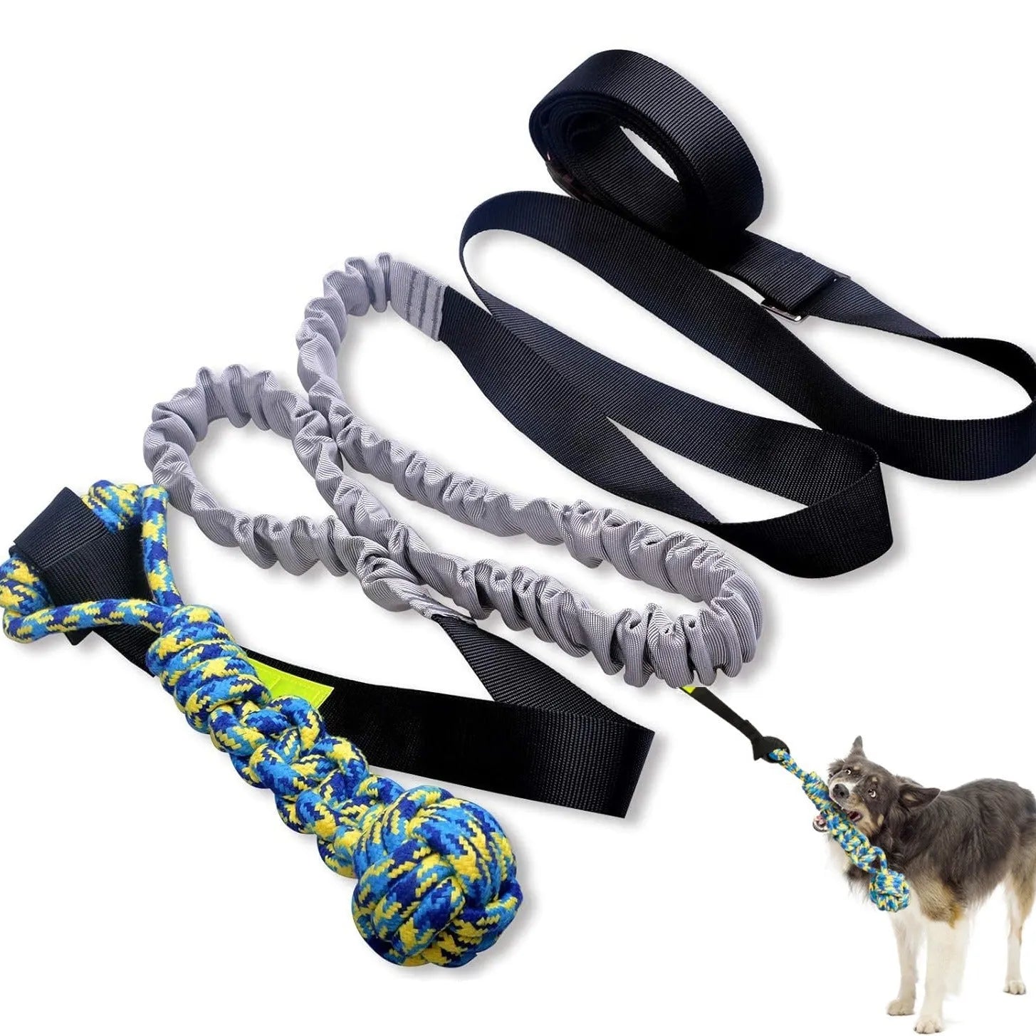 Green cotton thread dog tug-of-war rope toy for bite and chew play