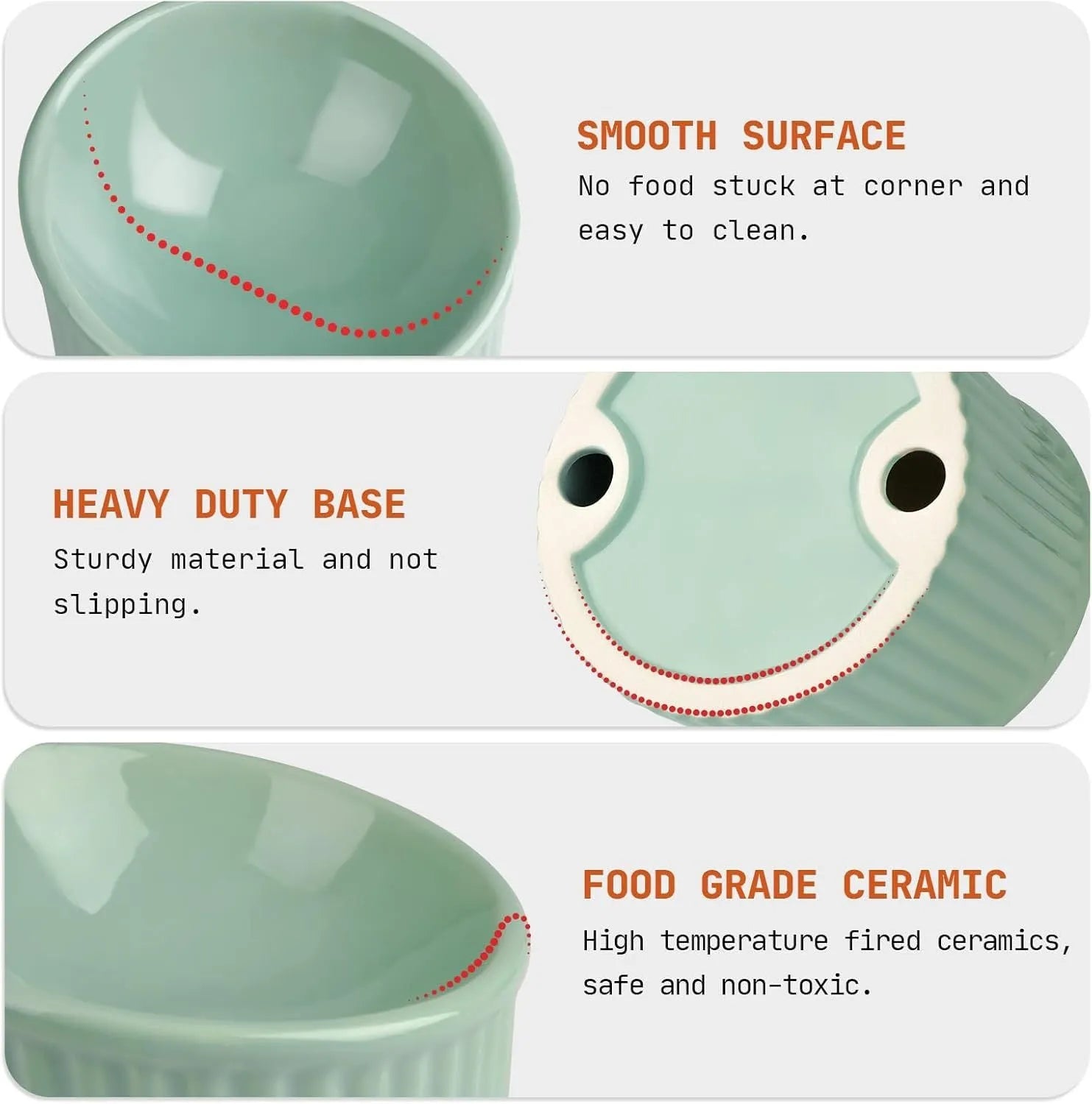 Elevated ceramic cat bowl in green colour showing raised, tilted design for food or water.