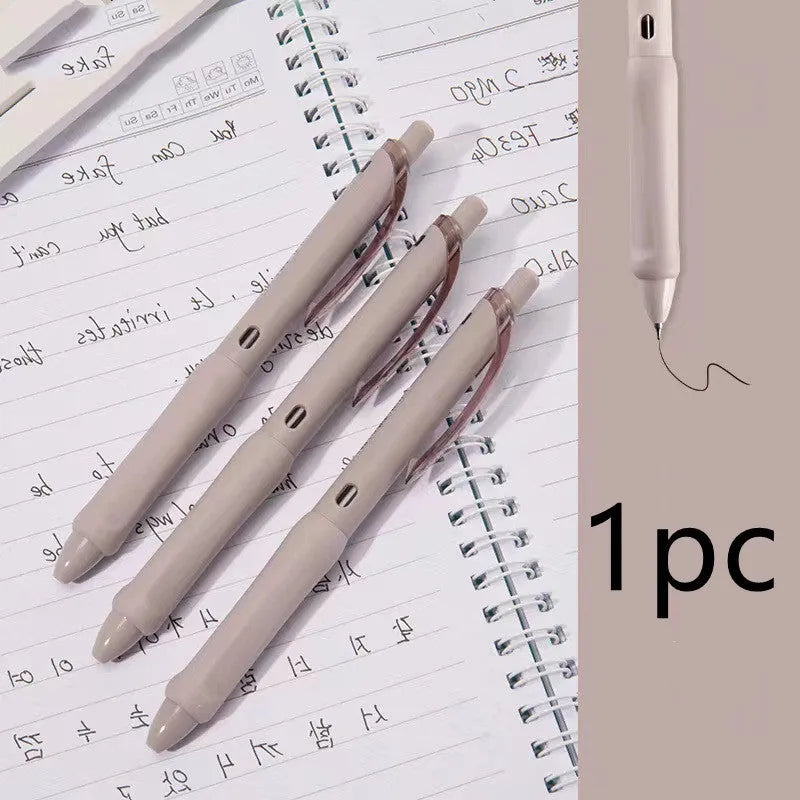 Macaron colour press gel pen with 0.5mm tip showing smoked brown, powder, and white ink options