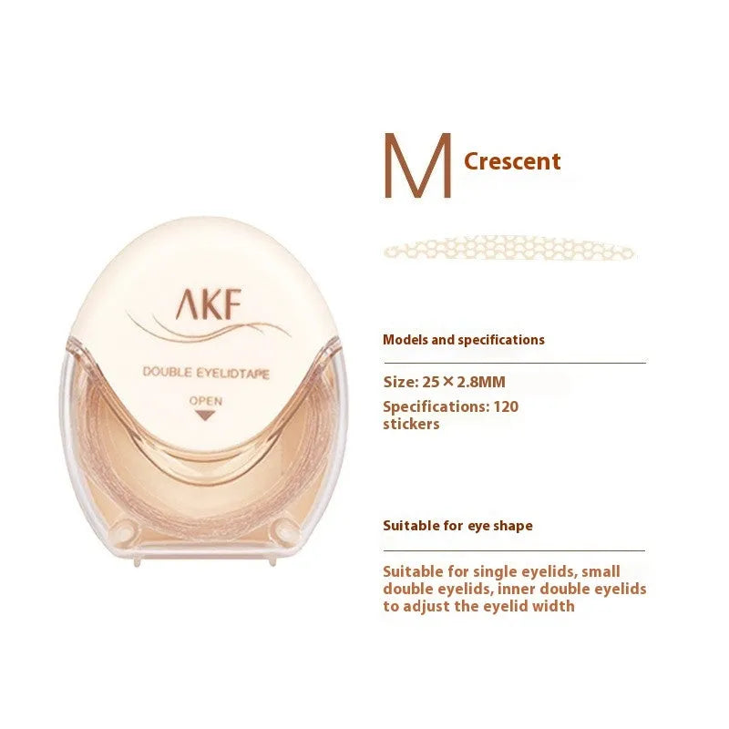 Pack of invisible lace double eyelid stickers showing Crescent and Olive shape options.
