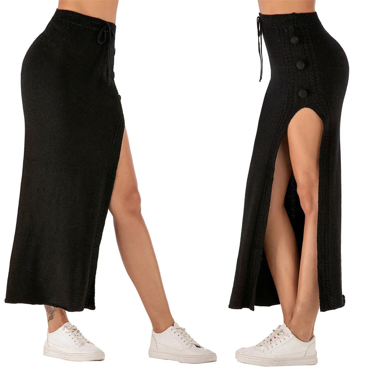 Mid-length tight acrylic skirt with adjustable straps in black, pink or grey colour options