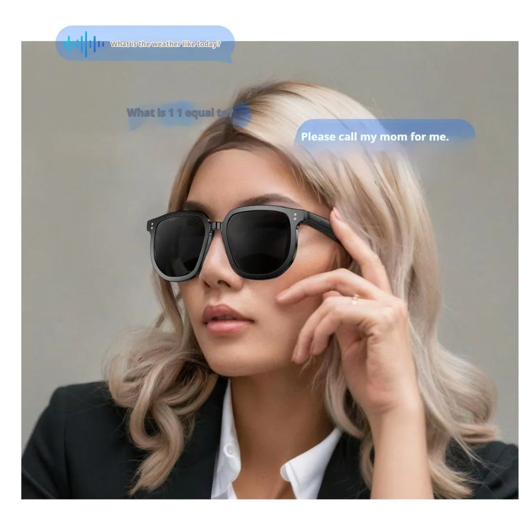 Black AI smart Bluetooth sunglasses with touch controls on frame for wireless audio and calls