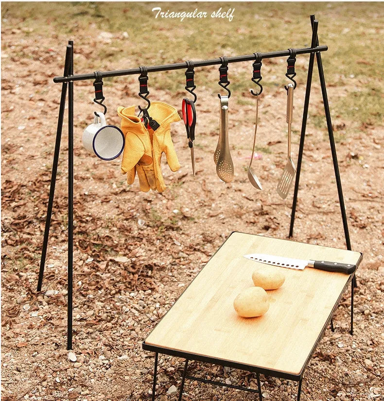 Aluminium alloy foldable camping clothes drying rack with triangle design and side hanger