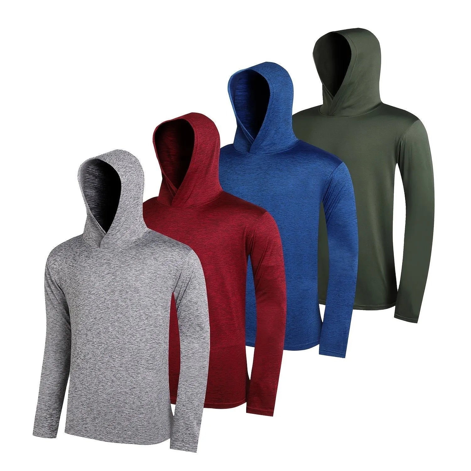 Four men's lightweight polyester hoodies bundled together, shown in assorted colours with hooded and non-hooded style options.
