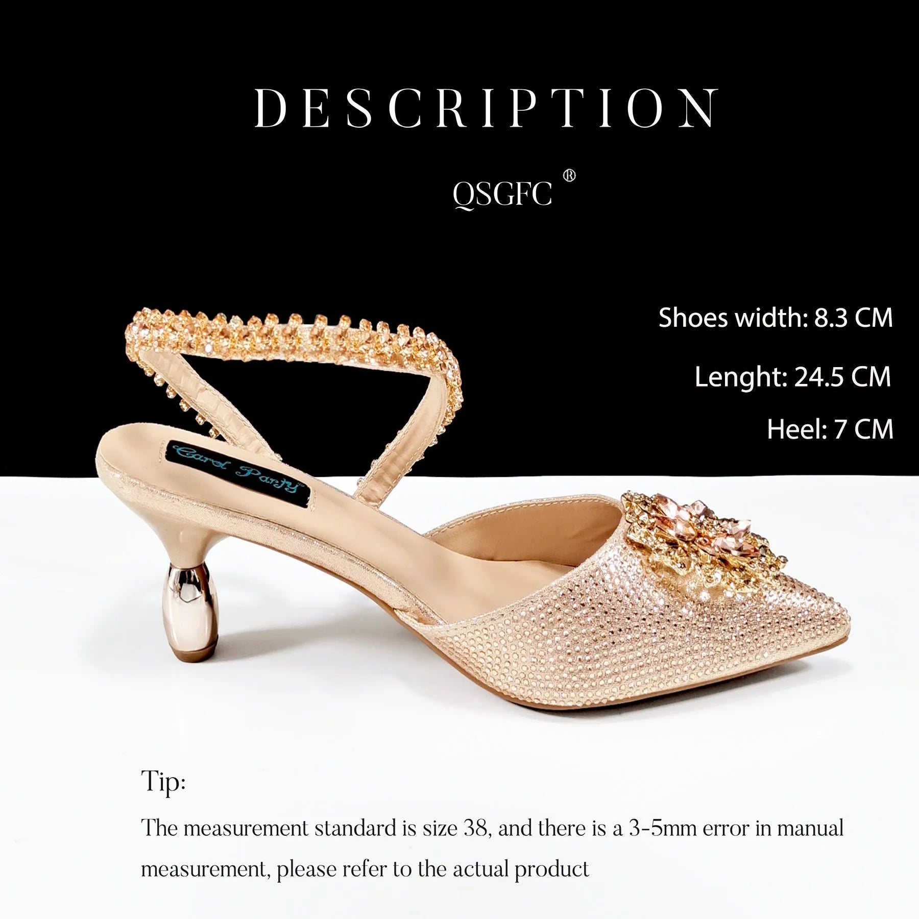 Women's black high-heel shoe and matching clutch bag set with floral drill buckle and ankle chain decoration