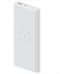 Black and white 10000mAh capacity power bank with wireless charging and USB ports