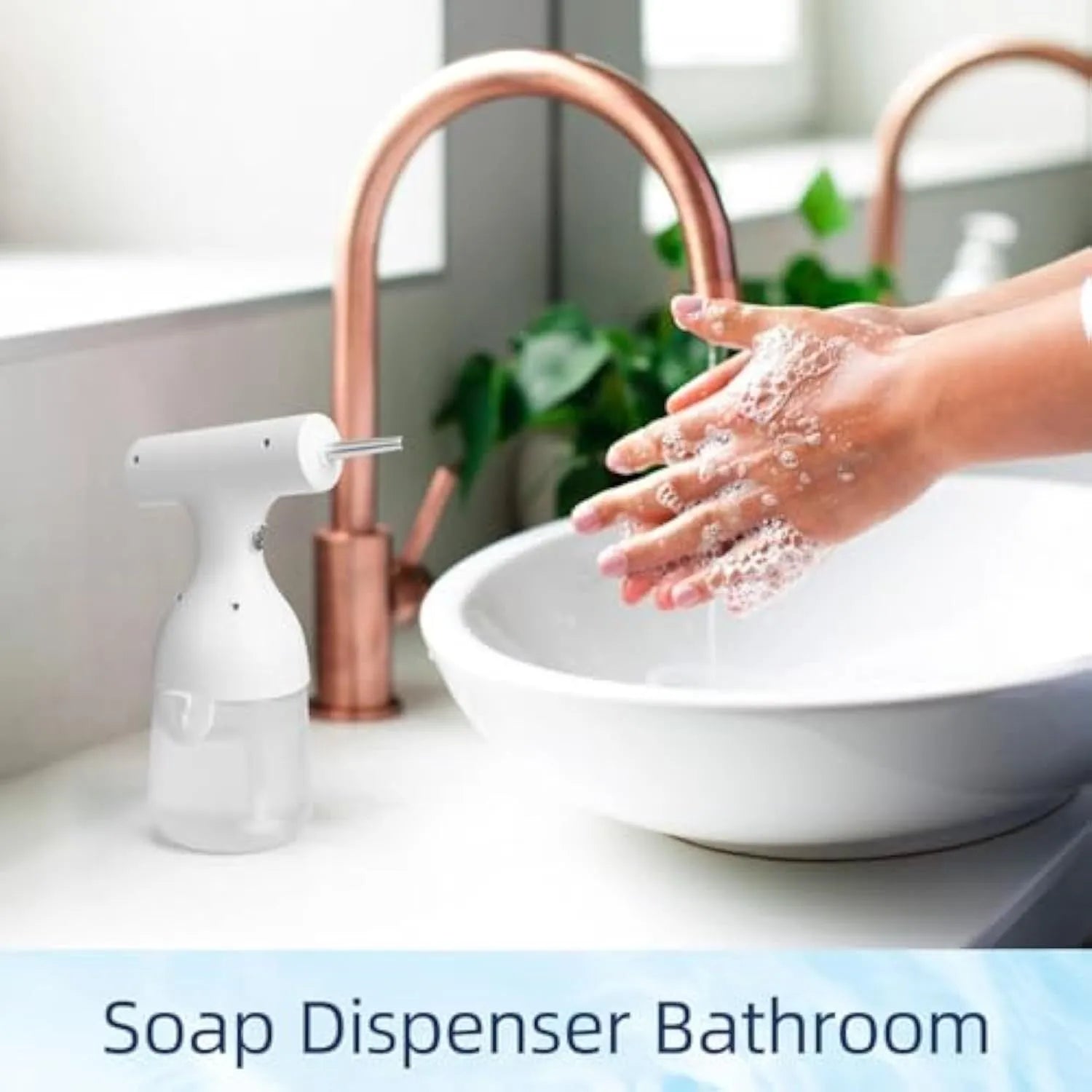 White electric foam soap dispenser with USB cable and nozzle attachments for pet and home cleaning