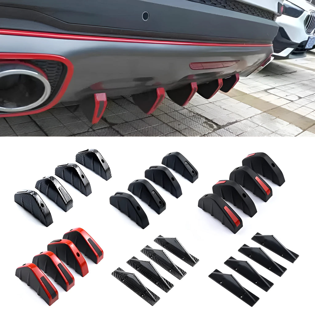 Black and carbon fibre universal 15cm triangle rear car spoiler with adhesive and screws.