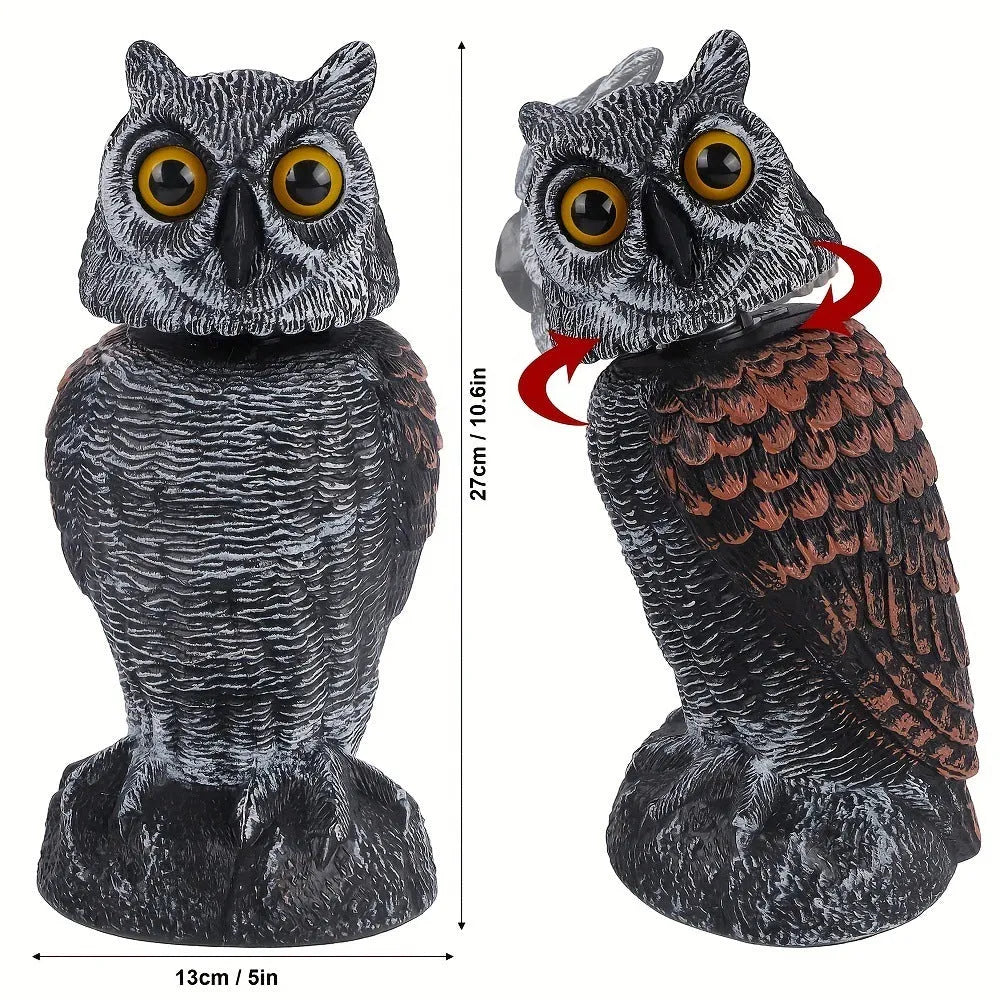PE plastic owl bird deterrent ornament with shaking head design for outdoor pest control