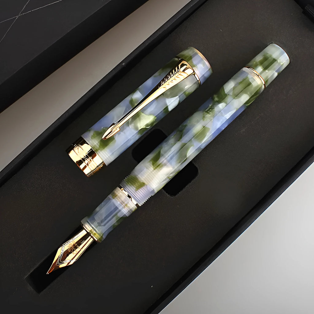Deep bath green metal ballpoint pen showing three tip size options: 0.5mm, 0.7mm and 1.0mm