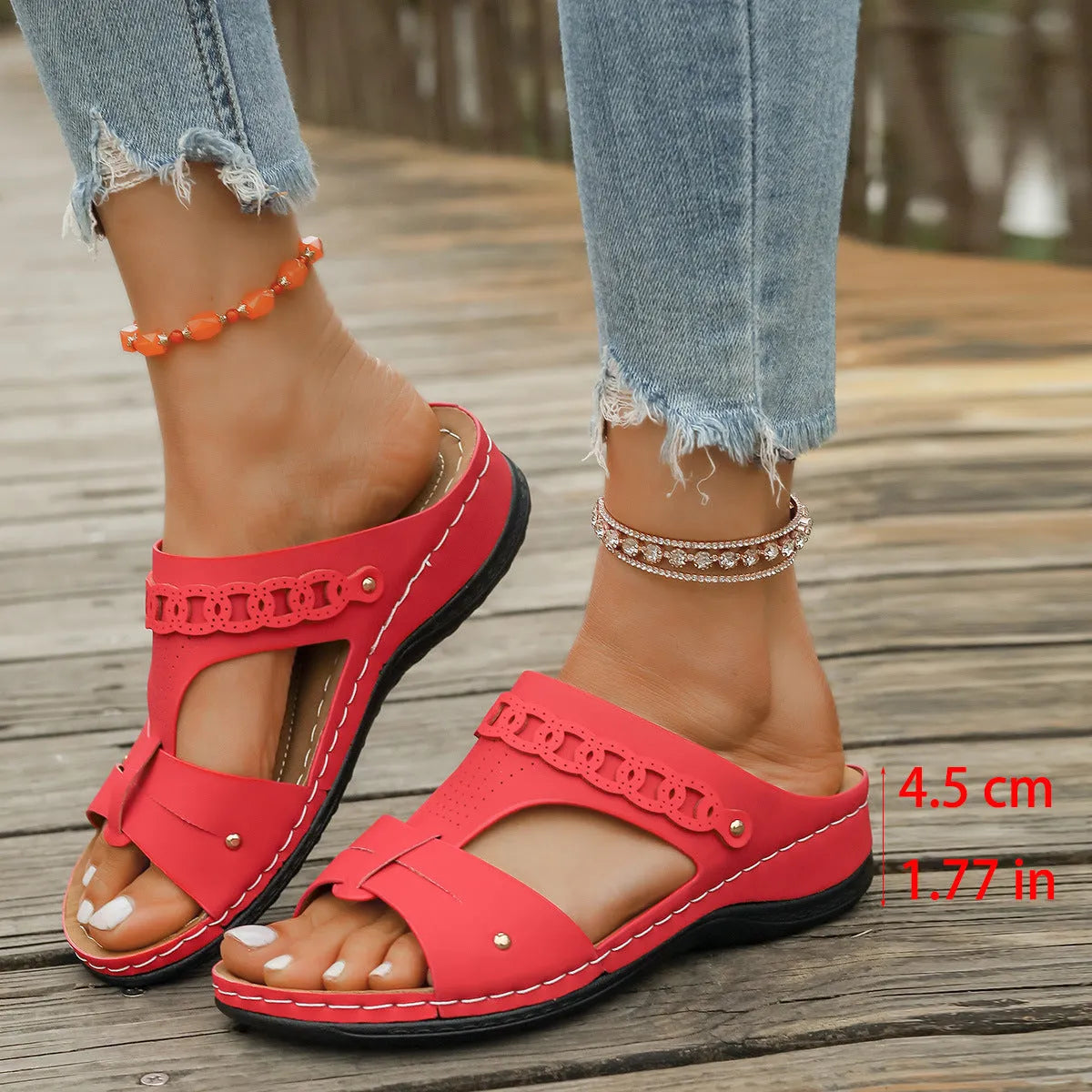 Slope heel Roman style slippers with fish mouth toe holder in multiple colour options