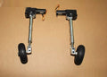 Alloy retractable shock-absorbing landing gear for RC cars with adjustable height and wheel options.