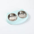 Blue plastic double bowl pet feeder with adjustable divider for cat and dog food and water