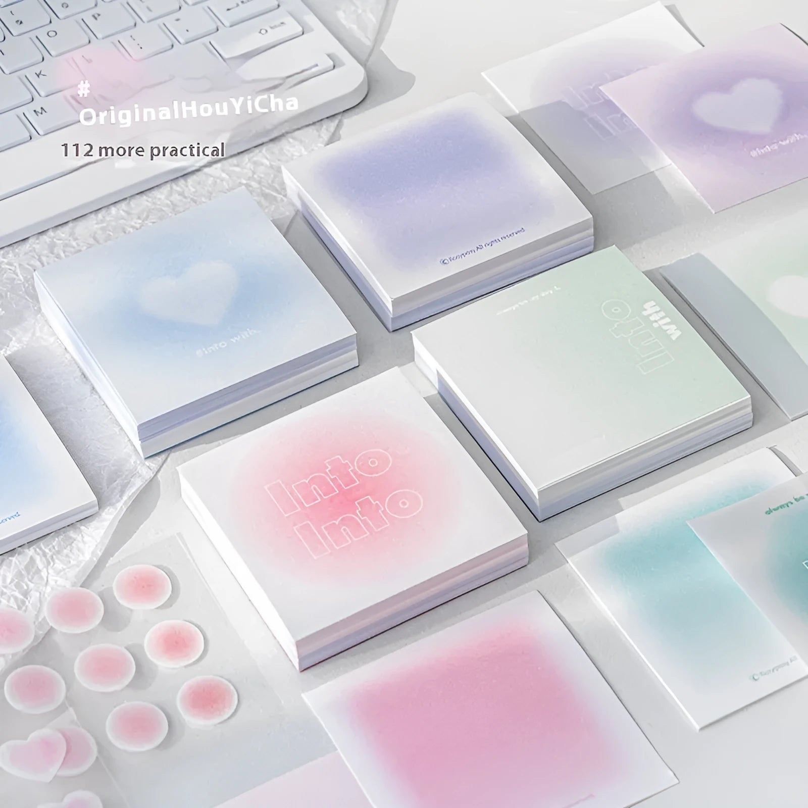 70x70mm gradient parchment multifunctional notepad showing blush, green, purple, and blue colour options