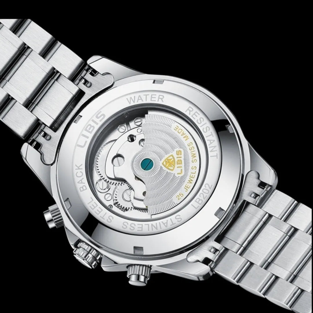 Men's silver steel automatic perpetual calendar watch with business design