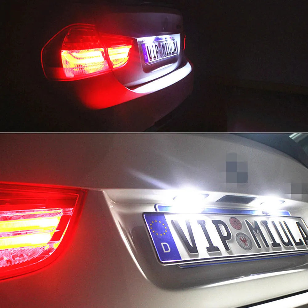 Volkswagen LED licence plate light unit for Golf, Polo, Phaeton models with plug connector.