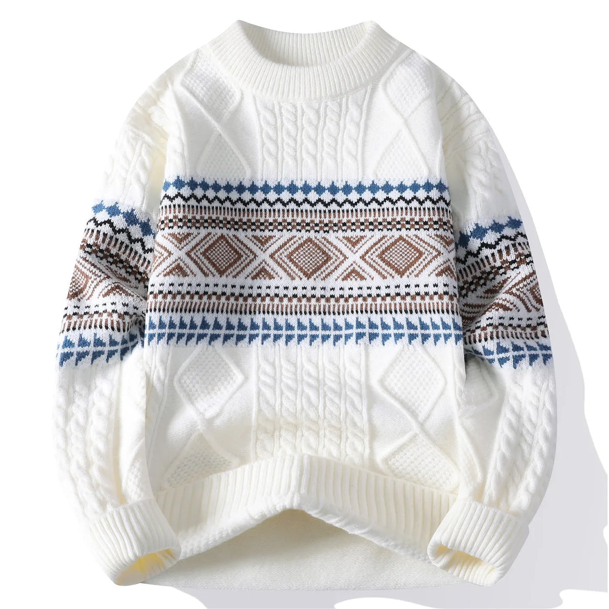 Men's mock neck sweater in beige gray, white, or black, cotton blend pullover, sizes M to 4XL