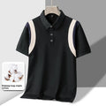 Men's striped cotton short-sleeved T-shirt with business lapel in loose Korean-style fit.