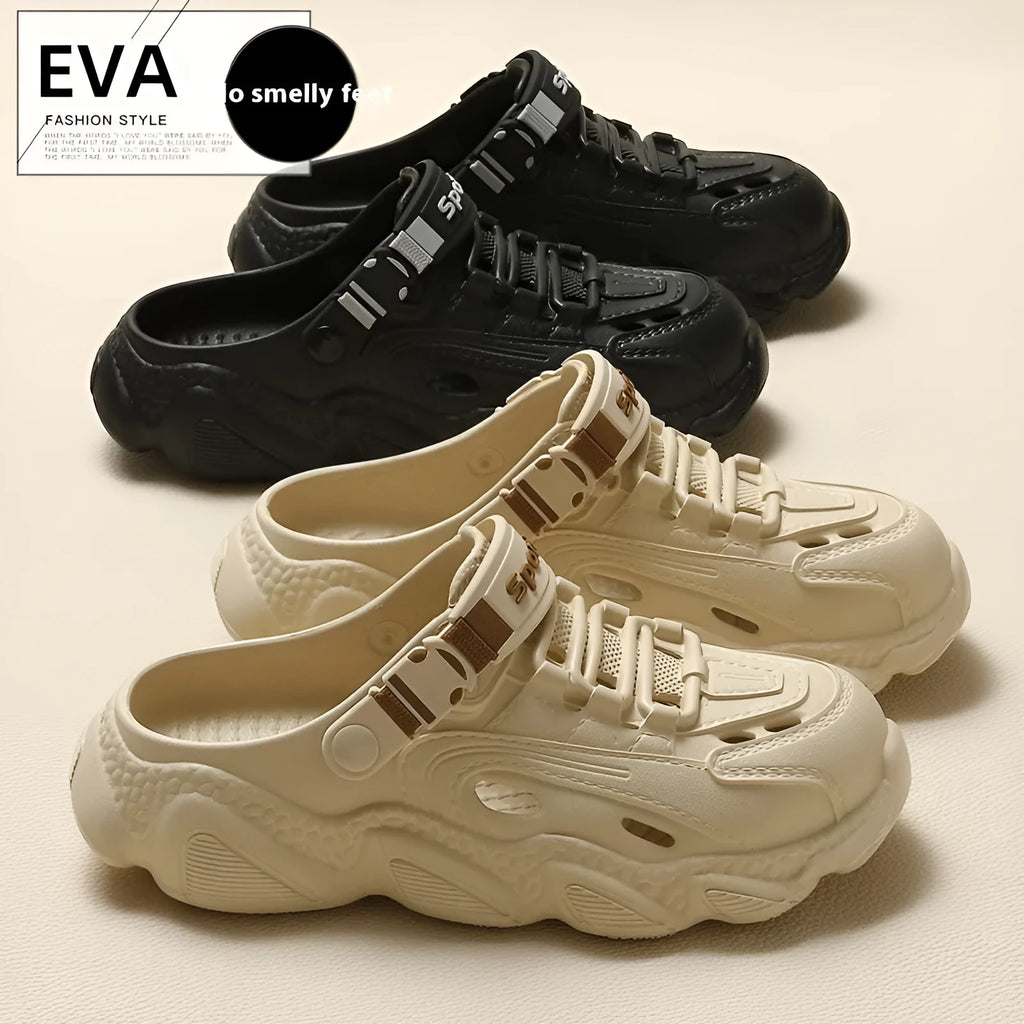 Men's khaki outdoor summer slippers with hollow out design and EVA sole
